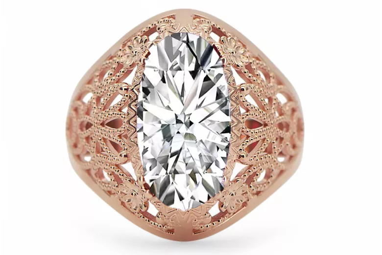 Original vintage din aur roz de 14k Zircon Inel Vintage Craft  vrc074r